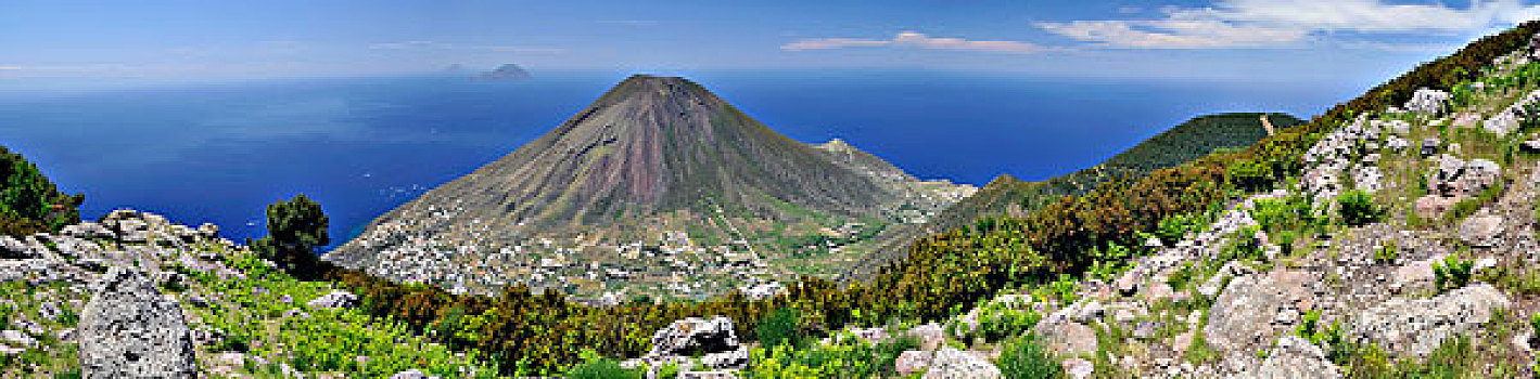 火山,岛屿,背影,埃奥利群岛,西西里,意大利南部,意大利,欧洲