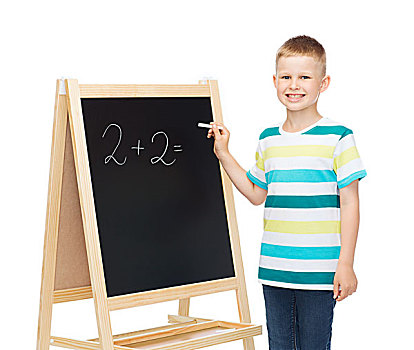 人,孩子,数学,教育,概念,高兴,小男孩,黑板,粉笔,文字,训练