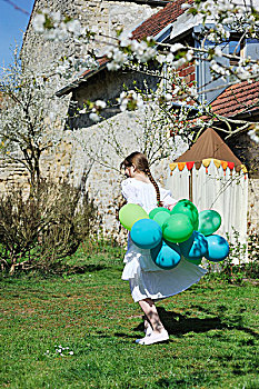 女孩,气球,花园,肖像权,物权