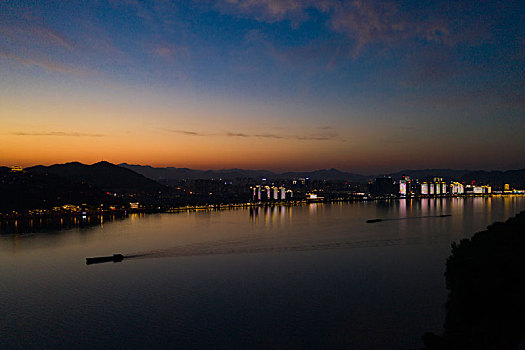 浙江杭州市富阳富春江夜景航拍