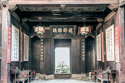 中国安徽省黟县卢村木雕楼过厅