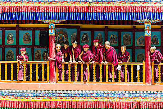 年轻,僧侣,观众,节日,查谟-克什米尔邦,印度,亚洲