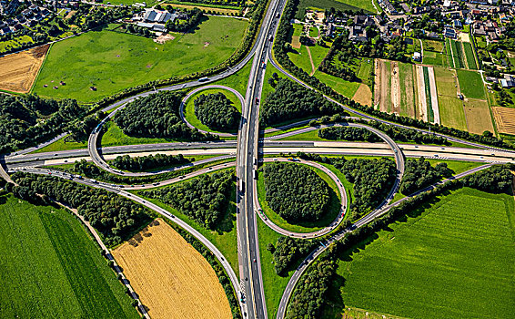 航拍,立体交叉路,高速公路,立交桥,道路交通,下莱茵,北莱茵威斯特伐利亚,德国