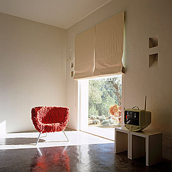 红色,椅子,站立,亮光,窗户,设计师,客厅
