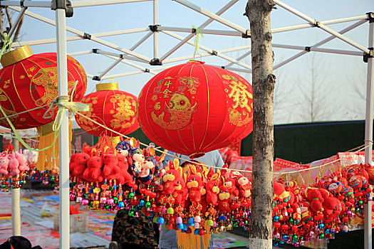 山东省日照市,满眼都是春联灯笼兔年吉祥物,农村大集年味渐浓