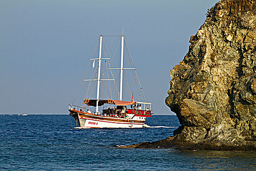 帆船,扬帆远航,海岸,靠近,爱琴海,地中海,土耳其,小亚细亚