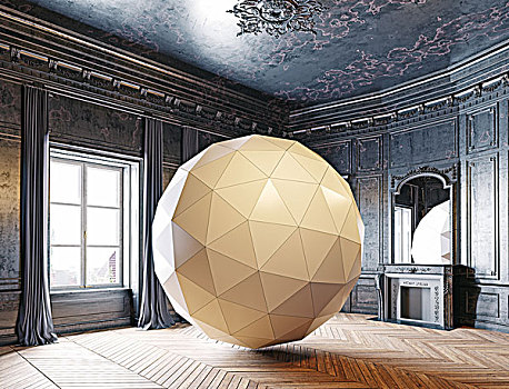 几何,球体,奢华,房间,创意,概念