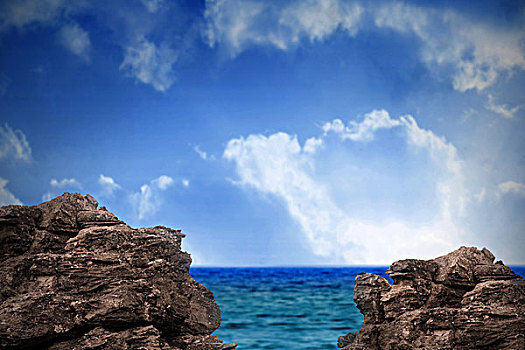 大石头,远眺,海洋,天空
