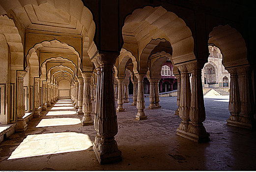 柱子,拱道,琥珀宫,斋浦尔,拉贾斯坦邦,印度