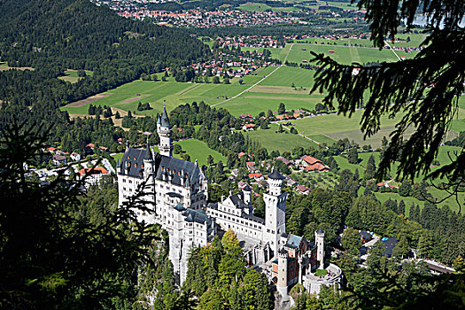 巴伐利亚,城堡,山腰,土地,乡村,背景,德国