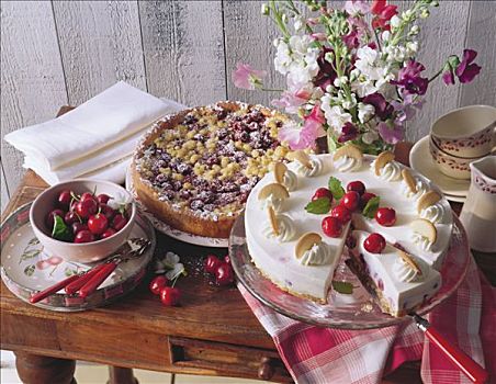 芝士蛋糕,樱桃,碎顶蛋糕