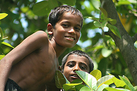 头像,乡村,孩子,库尔纳市,孟加拉,七月,2007年
