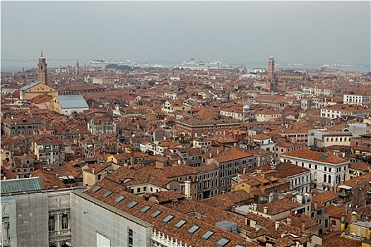 风景,远眺,瓷砖,屋顶,威尼斯,意大利