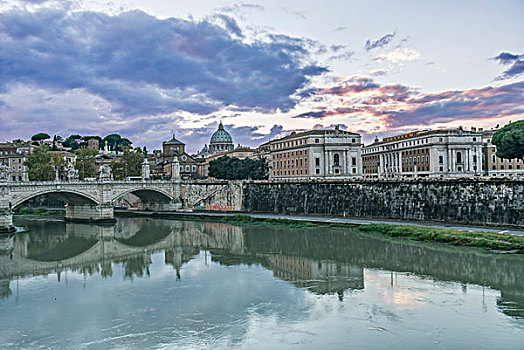 欧洲,意大利,罗马,台伯河,圣彼得大教堂,背景,日落,大幅,尺寸