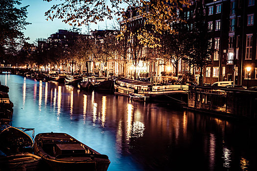 一个,著名,运河,阿姆斯特丹,荷兰,黄昏