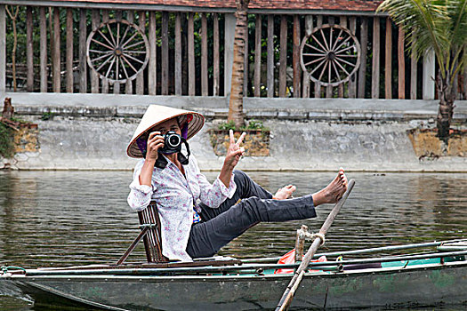 女士,摄影师,苏格兰帽,越南