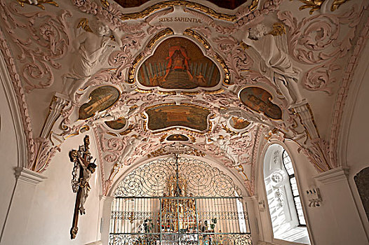 室内,小教堂,优雅,17世纪,女人,雷根斯堡,普拉蒂纳特,巴伐利亚,德国,欧洲