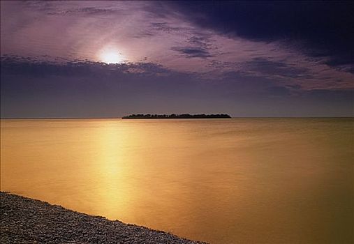 日落,上方,岛屿,曼尼托巴,加拿大