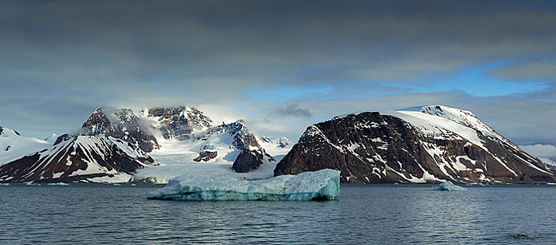 峡湾,浮冰,斯瓦尔巴群岛,斯瓦尔巴特群岛,挪威,欧洲