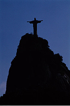 剪影,基督像,耶稣山,黄昏,里约热内卢,巴西