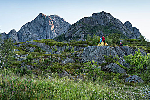 家庭,露营,山