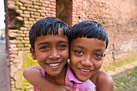友好,男孩,孟加拉,亚洲
