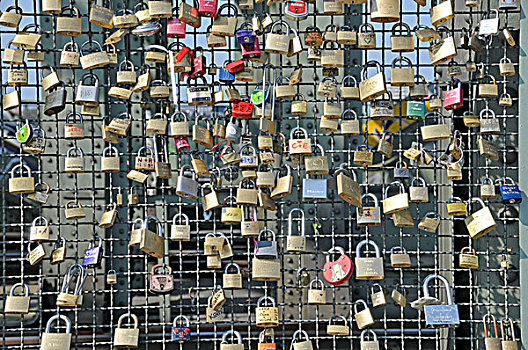 挂锁,标识,友谊,喜爱,金属,栅栏,霍亨索伦,桥,北莱茵威斯特伐利亚,德国,欧洲