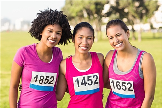 三个,微笑,跑步,支持,乳腺癌,马拉松