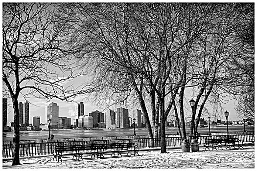 雪,炮台公园,曼哈顿,纽约