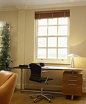 现代住宅,办公室,区域,书桌,旋轴,椅子,晴朗,窗户