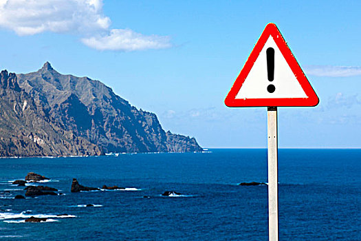 警告标识,悬崖,特内里费岛,加纳利群岛,西班牙,欧洲