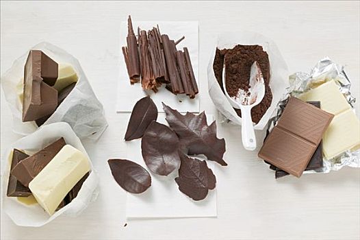 暗色,牛奶,白巧克力,可可,巧克力卷,叶子