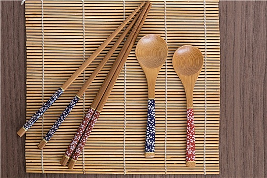 竹子,寿司,工具,上方,竹垫
