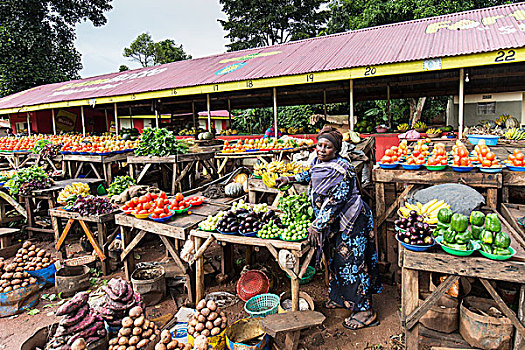 女人,销售,蔬菜,街边市场,乌干达,非洲