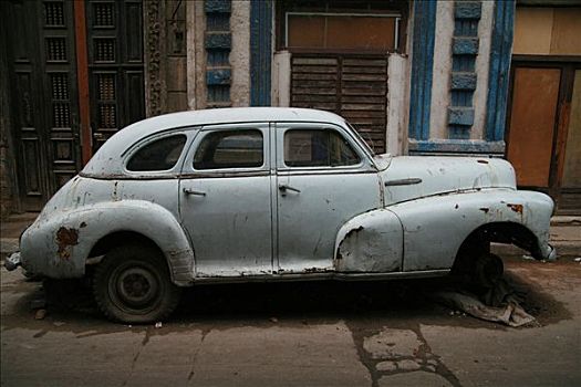 老爷车,残骸,街道,哈瓦那,古巴,加勒比海,美洲
