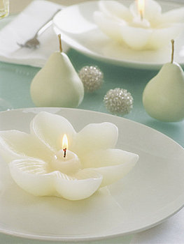 花,形状,蜡烛,餐具