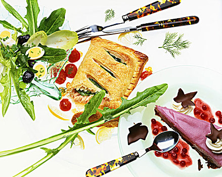 菜单,沙拉,三文鱼,馅饼,夏季水果,点心