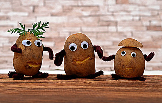三个,土豆,脸,象征,健康饮食