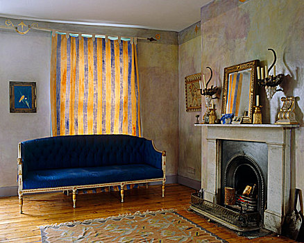 手绘,黄色,蓝色,帘,后面,惊人,天鹅绒,软垫,甜点,涂绘,起居室