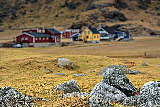 石头,草地,挪威,房子,背景