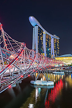 码头,湾,沙,酒店,双螺旋,桥,夜晚,新加坡,亚洲