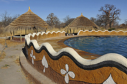 非洲,博茨瓦纳,游泳池,小屋