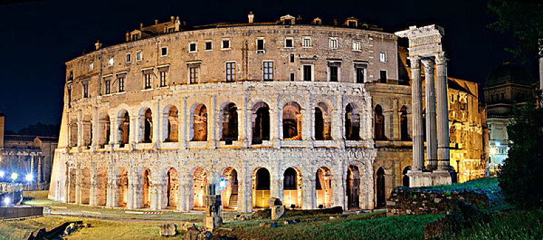 剧院,历史,遗址,夜晚,罗马,意大利