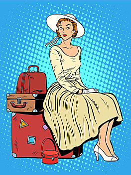 女孩,乘客,行李,旅行,旅游