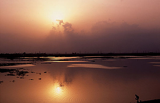 日落,达卡,城市,孟加拉