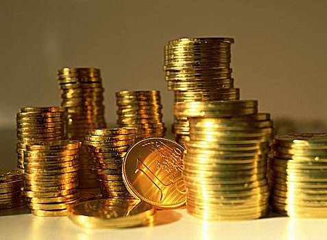 1欧元,金币,堆积,金色,硬币
