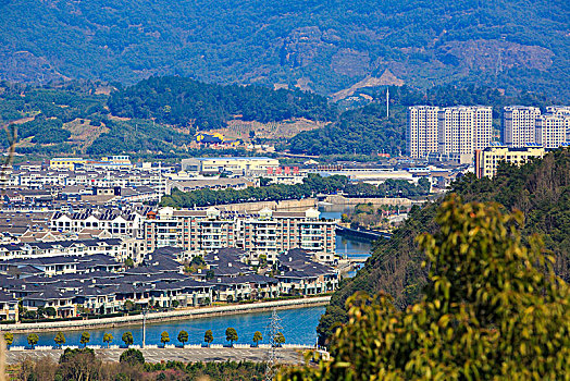 奉化,航拍,剡溪,溪口,古镇,全景,民居