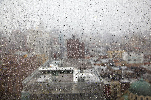 美国,纽约,雨滴,窗户,远眺,城市,天际线