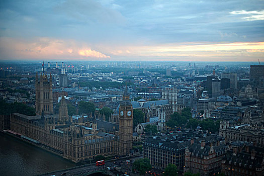 俯拍,大本钟,威斯敏斯特宫,黎明,伦敦,英格兰,英国
