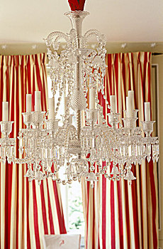 奢华,创意,刻面,水晶,客厅,背景,红色,白色,条纹,丝绸,帘